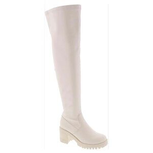 Top Moda Chucky White High Boots Size 6.5 Round Toe NEW Over The Knee